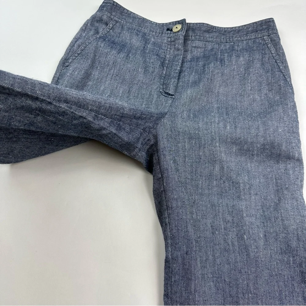 Anthropologie Ett:Twa Chambray Linen Ruffle Hem Wide Leg Pants Size 0 - Picture 5 of 10
